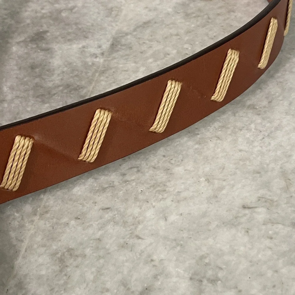 Trafalgar Belt Mens 36 Brown Italian Leather Brass Buckle Details